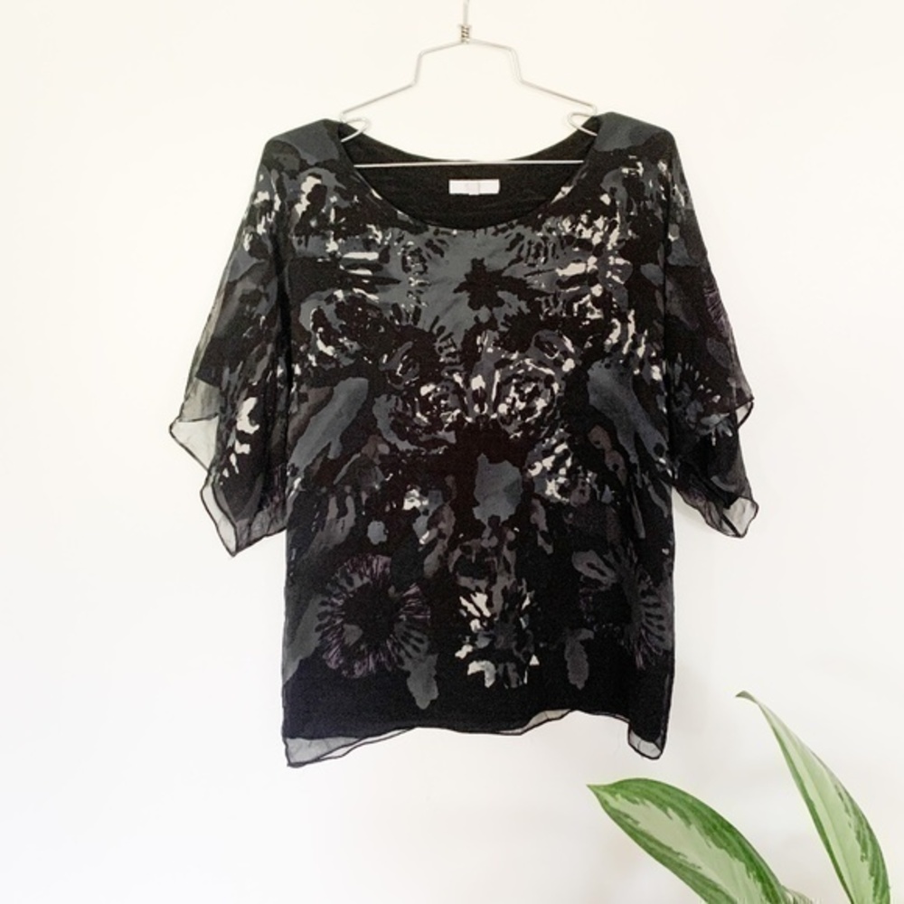 Adam Lippes Black Floral Silk Blouse sz 2